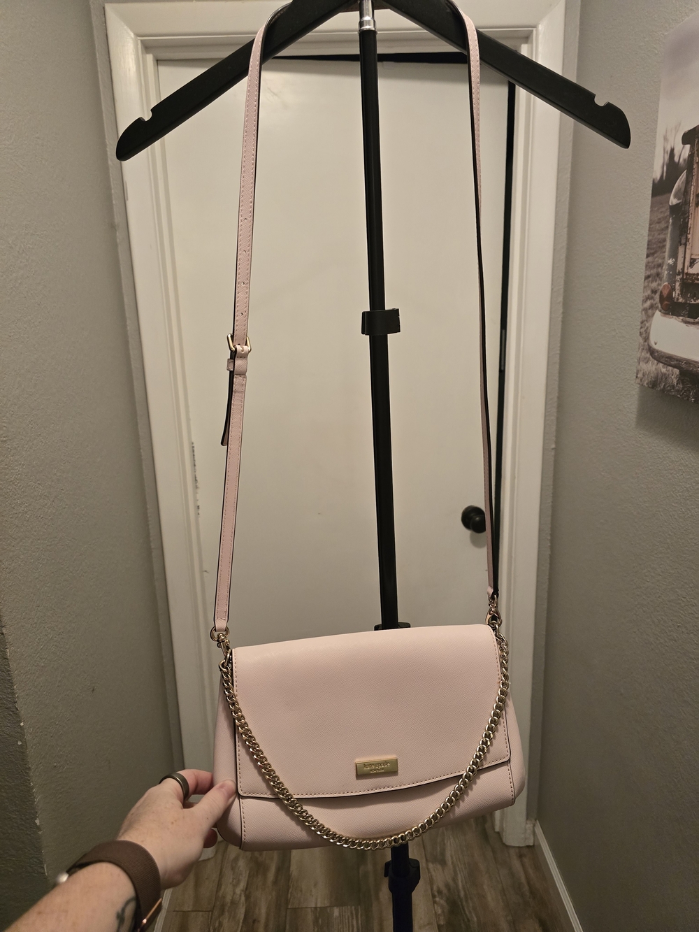 Kate Spade Blush Pink Chain-Accent Crossbody Bag